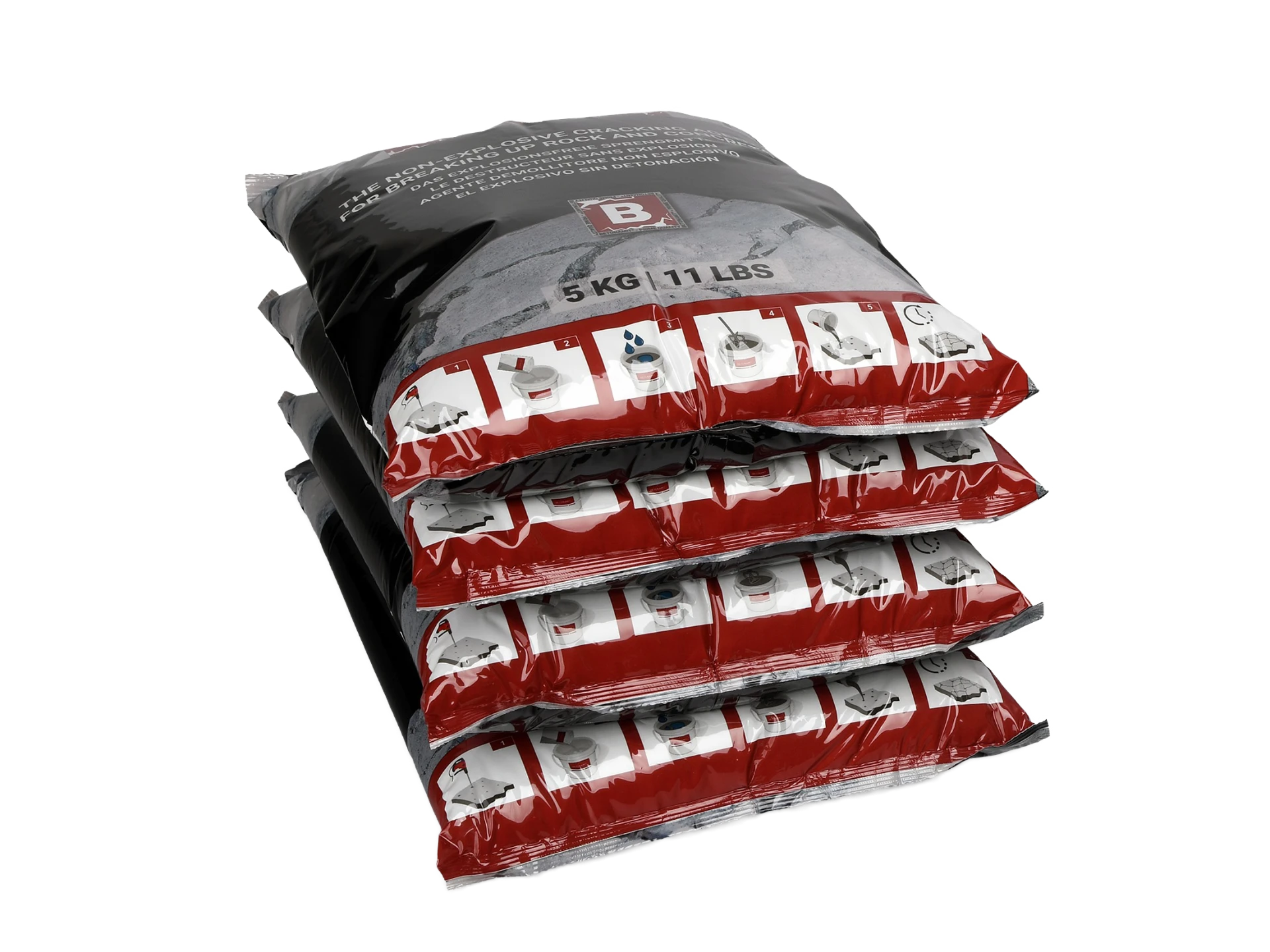 BETONAMIT Stacked bags – 5 kg bags with application pictograms